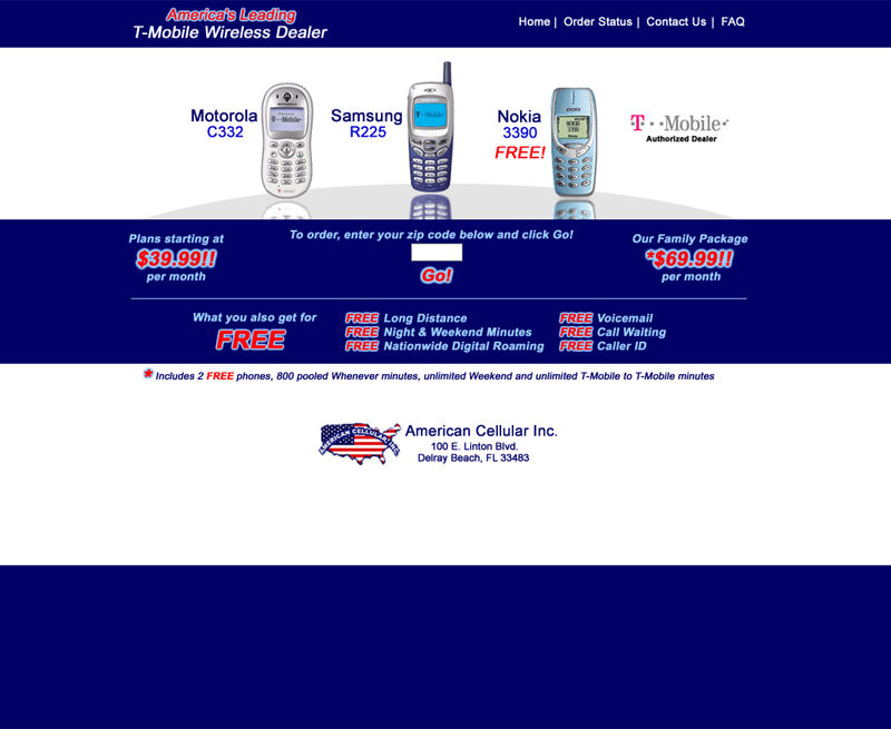 A picture of the AMI Cellular marketing landing page created by Belmark Corporation